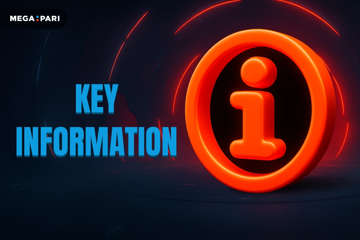 MegaPari Key Information banner with dark blue background, red glowing tunnel, title on left and 3D info icon in a circle on right