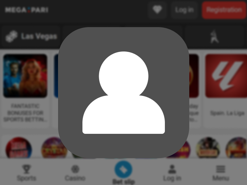 A screenshot of the MegaPari homepage with the profile icon highlighted.