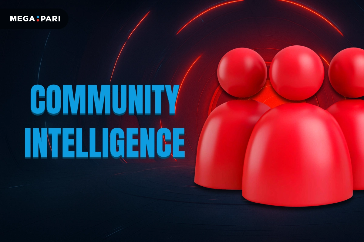 MegaPari image showing community intelligence concept with 3D group icons on glowing background.